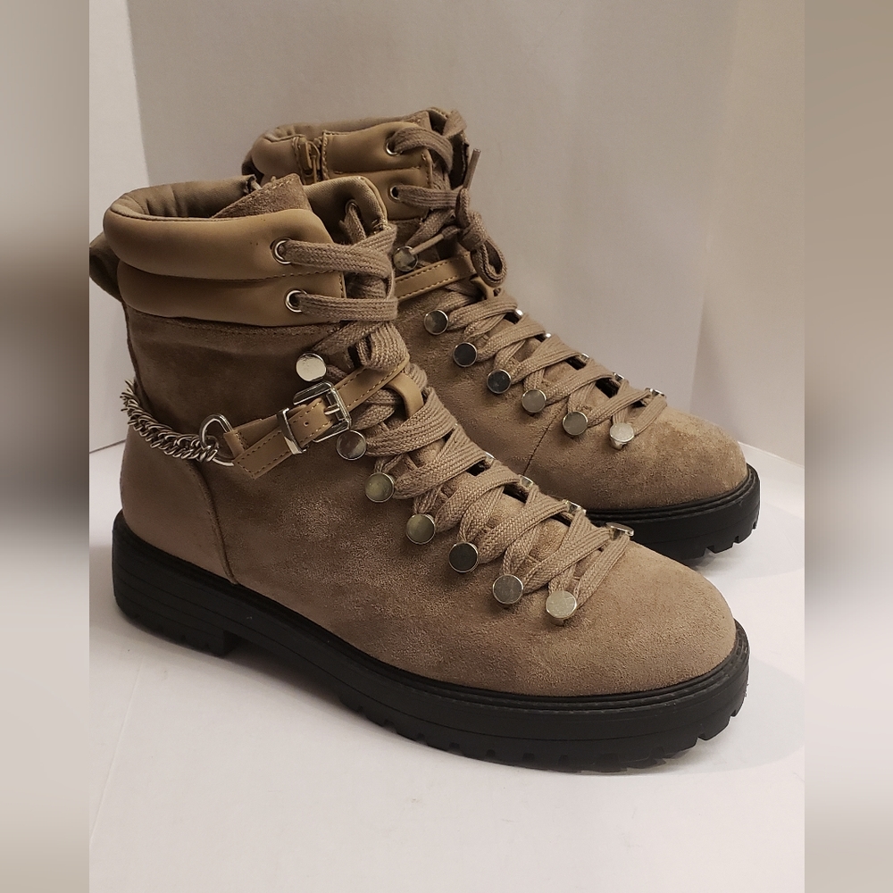 Faux Suede Combat Boot - Worn once